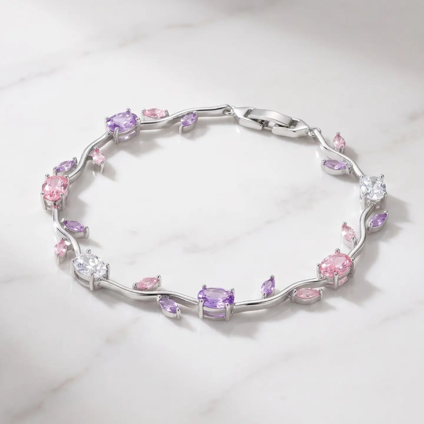 Enchanted Blossom Crystal Bracelet | Silver Floral Vine Bracelet