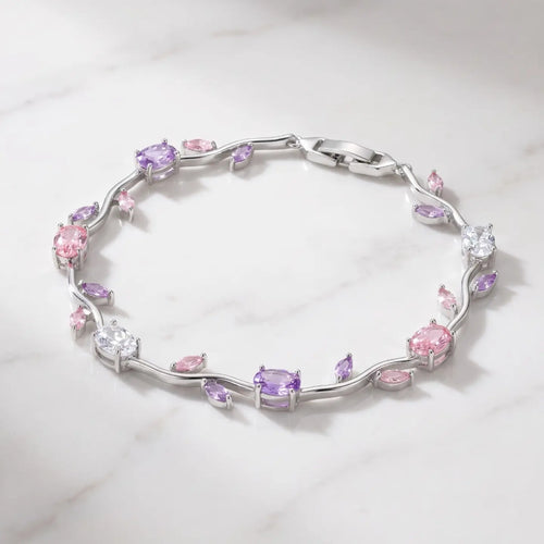 Enchanted Blossom Crystal Bracelet | Silver Floral Vine Bracelet