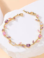 Enchanted Blossom Crystal Bracelet | Gold Plated Pink & Purple Zircon Bracelet