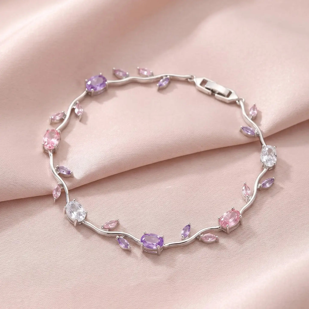 Enchanted Blossom Crystal Bracelet | Silver Floral Vine Bracelet