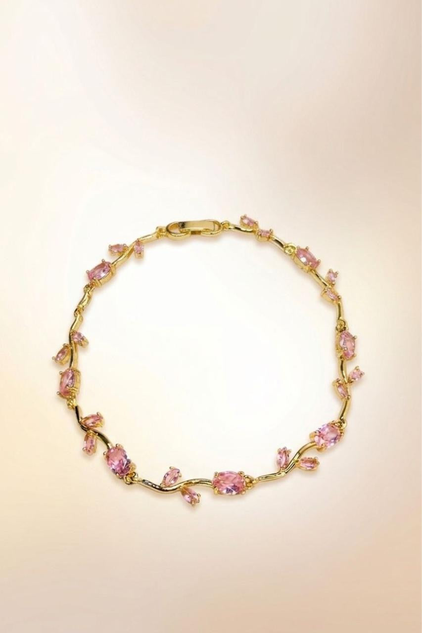 Golden Pink Tulip Bracelet | Luxury Gold Plated Zircon Bracelet