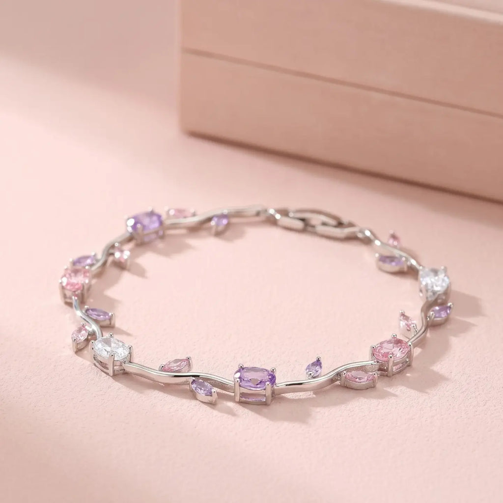 Enchanted Blossom Crystal Bracelet | Silver Floral Vine Bracelet