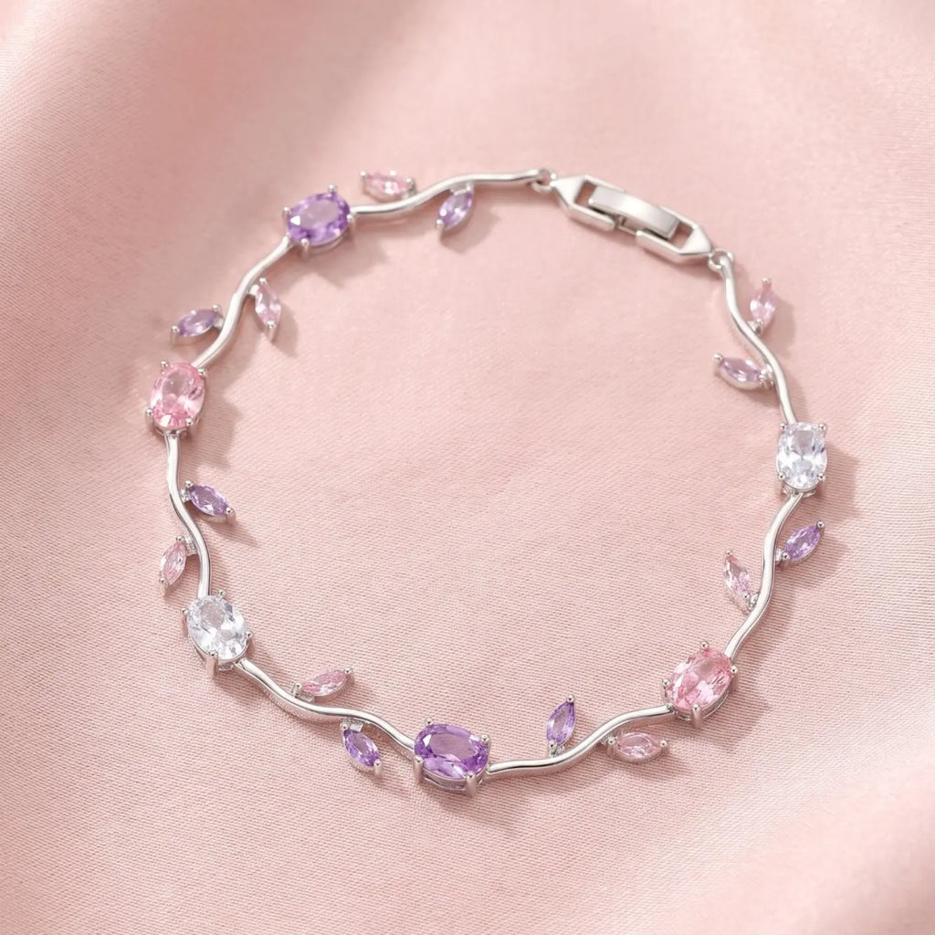 Enchanted Blossom Crystal Bracelet | Silver Floral Vine Bracelet