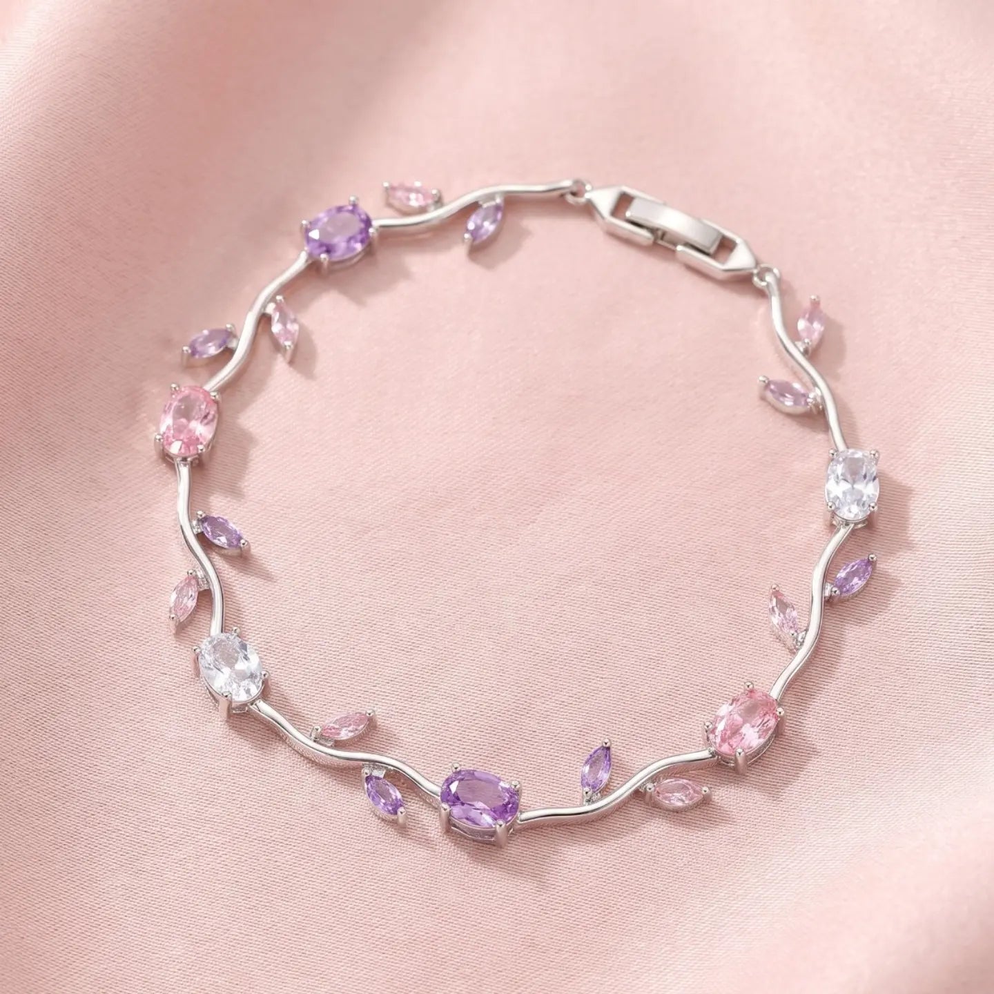 Enchanted Blossom Crystal Bracelet | Silver Floral Vine Bracelet