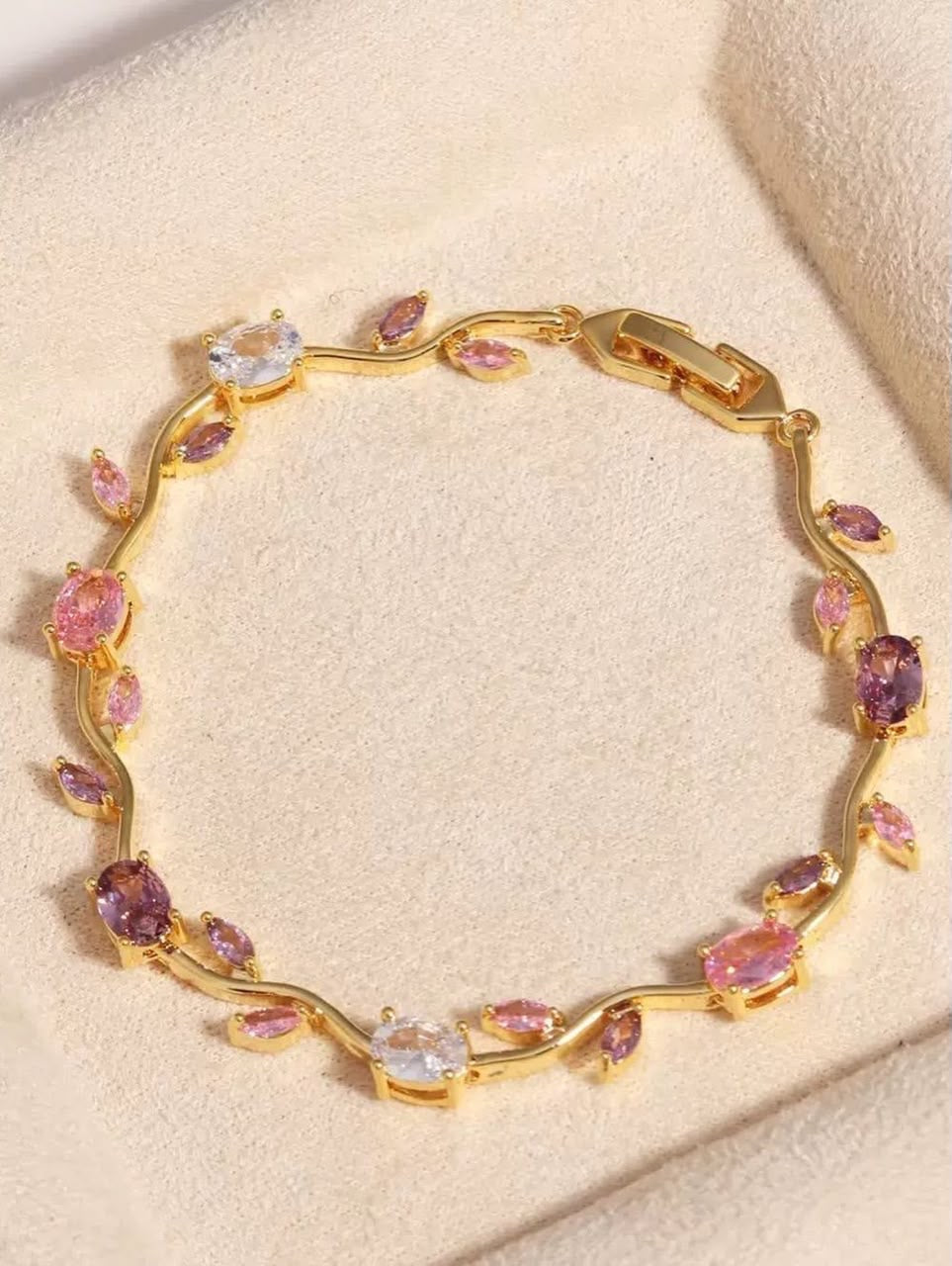 Enchanted Blossom Crystal Bracelet | Gold Plated Pink & Purple Zircon Bracelet