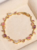 Enchanted Blossom Crystal Bracelet | Gold Plated Pink & Purple Zircon Bracelet