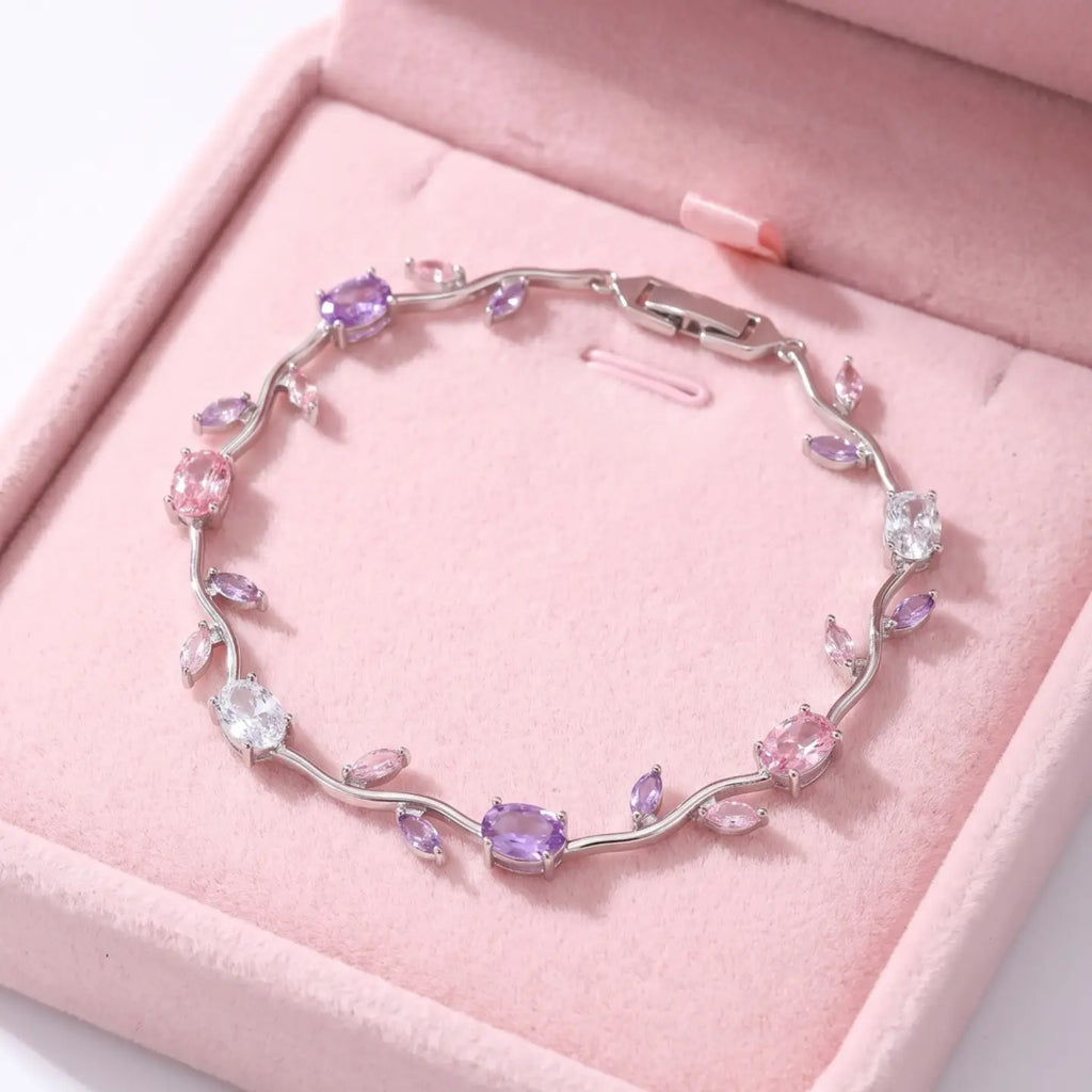 Enchanted Blossom Crystal Bracelet | Silver Floral Vine Bracelet