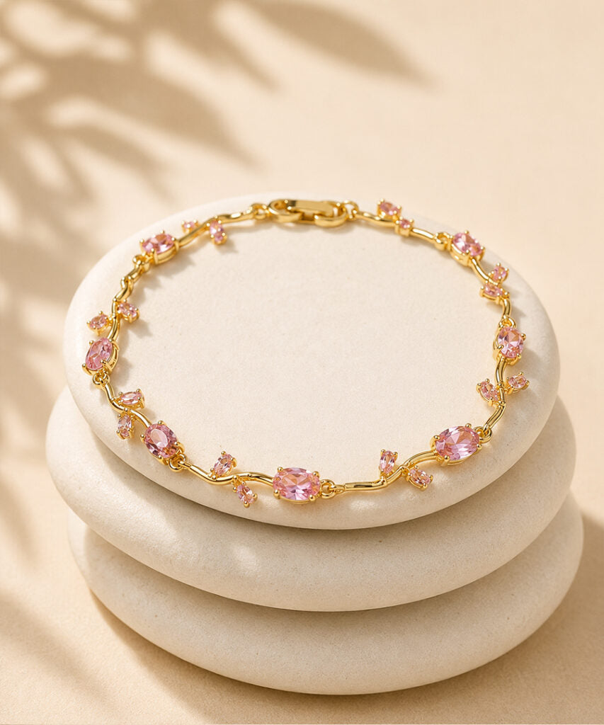 Golden Pink Tulip Bracelet | Luxury Gold Plated Zircon Bracelet